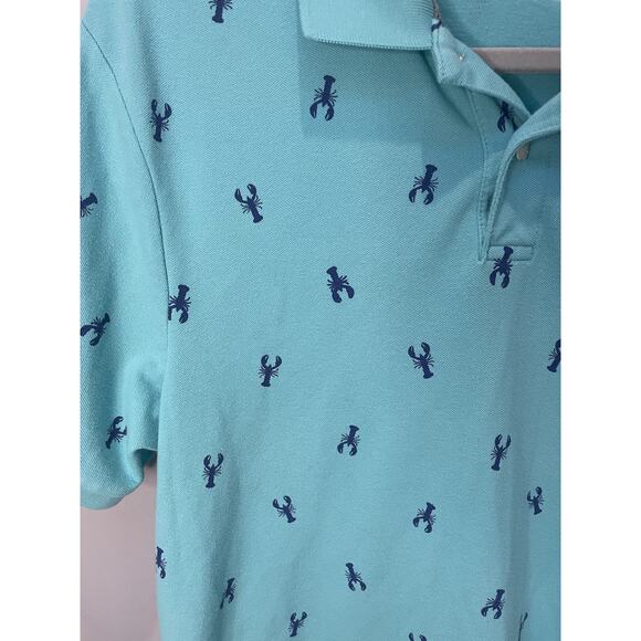 Old Navy Men's Classic Fit Pique Polo M Lobster Print Turquoise - Picture 3 of 10